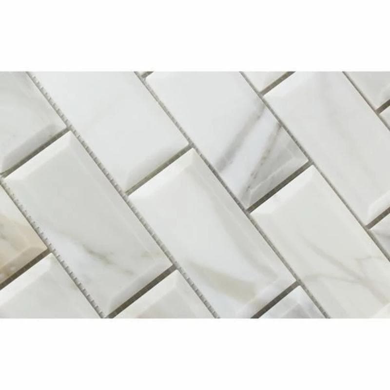 Calacatta Gold Marble 2x4 Deep Beveled Honed Mosaic Tile