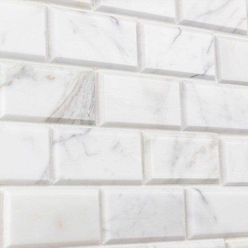 Calacatta Gold Marble 2x4 Deep Beveled Honed Mosaic Tile