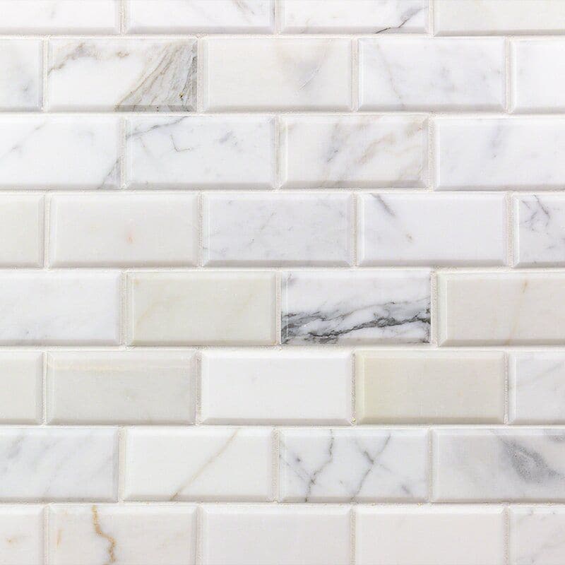 Calacatta Gold Marble 2x4 Deep Beveled Honed Mosaic Tile