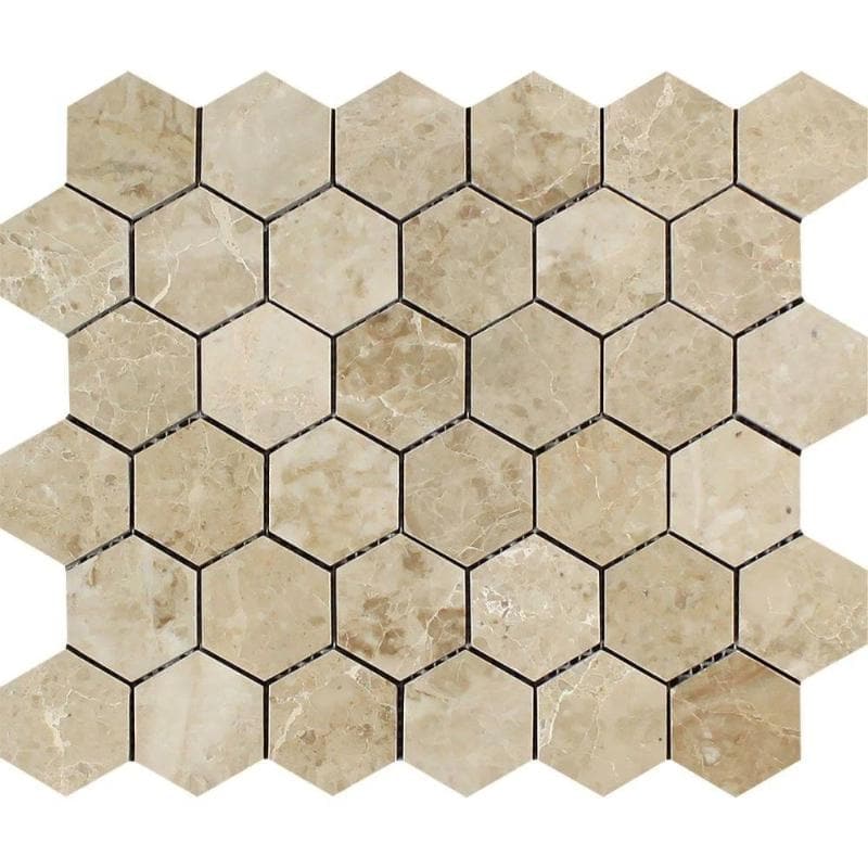 Cappuccino Marble 2x2 Hexagon Polished Mosaic Tile