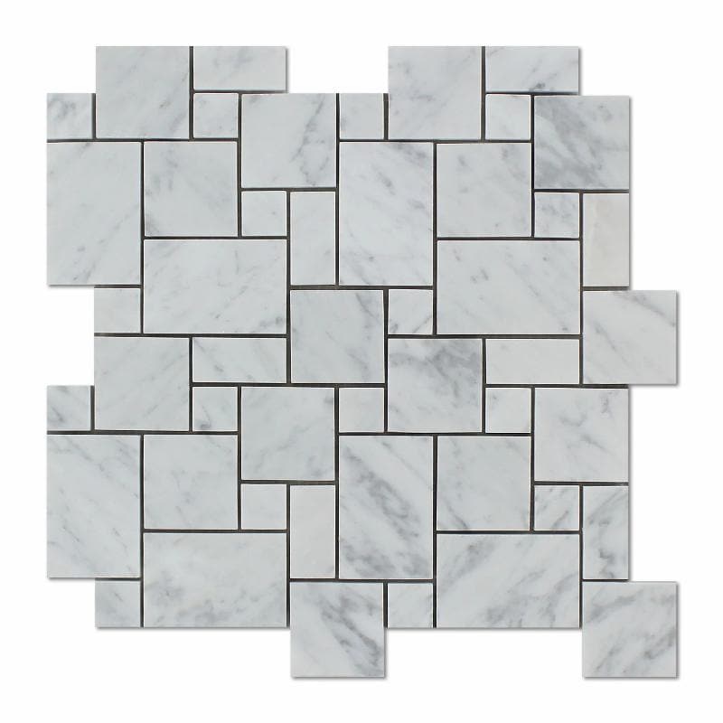 White Carrara Marble Micro Mini Pattern Polished Mosaic Tile