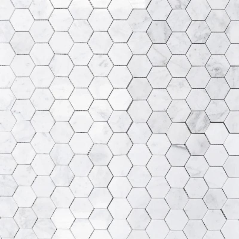 White Carrara Marble 2x2 Hexagon Honed Mosaic Tile