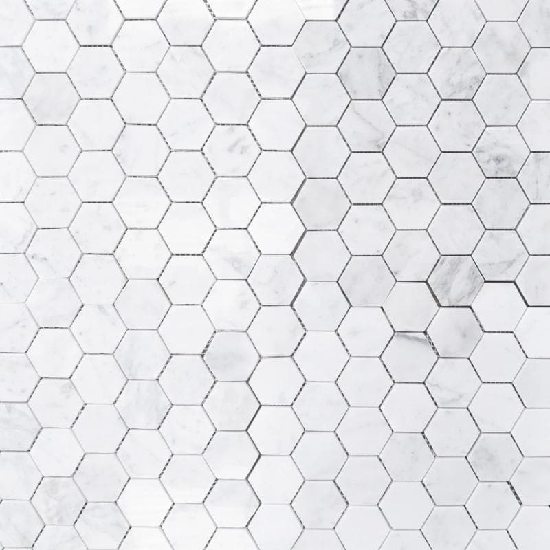 White Carrara Marble 2x2 Hexagon Polished Mosaic Tile