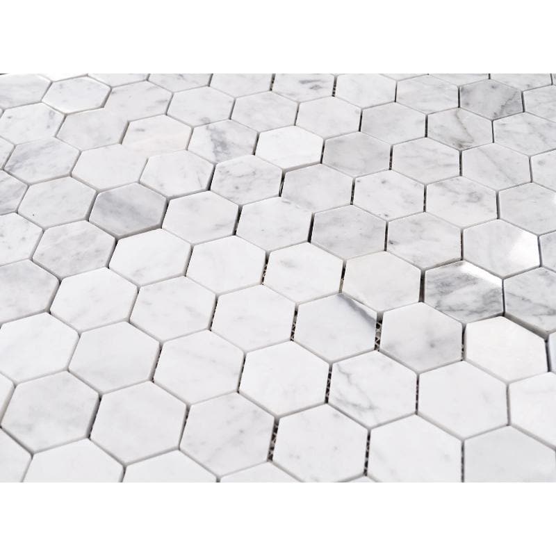 White Carrara Marble 2x2 Hexagon Polished Mosaic Tile
