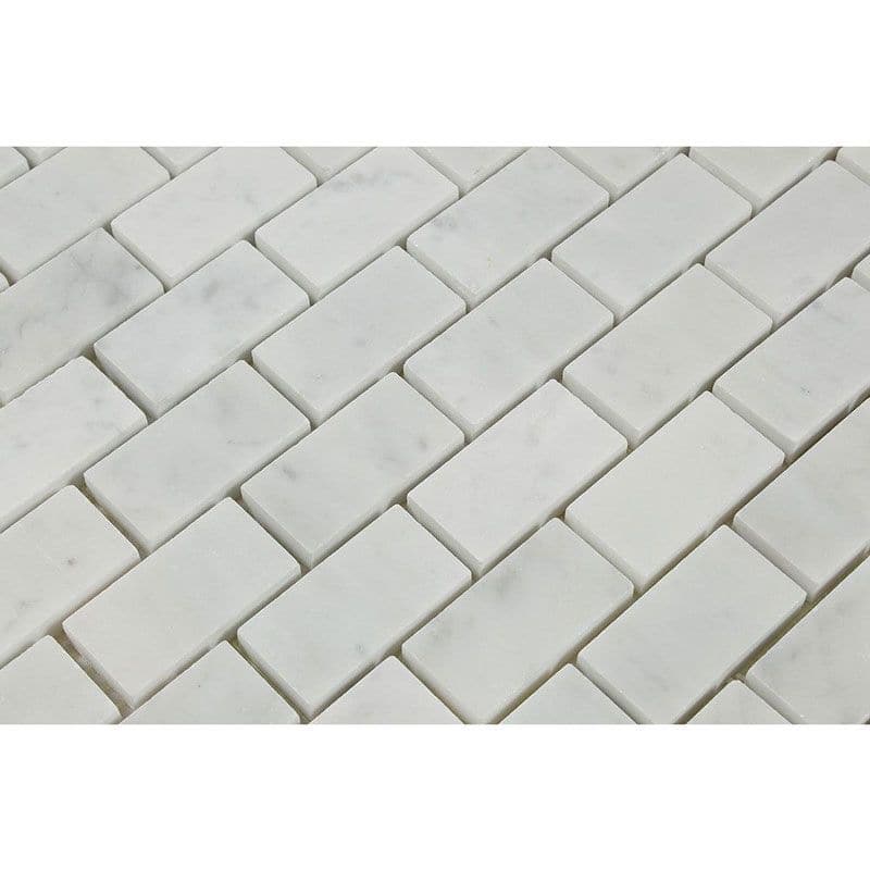White Carrara Marble 1x2 Honed Mosaic Tile
