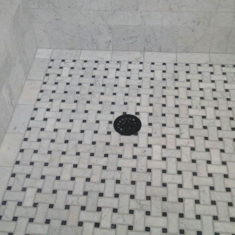 White Carrara Marble Polished Basketweave with Black Dots Mosaic Tile