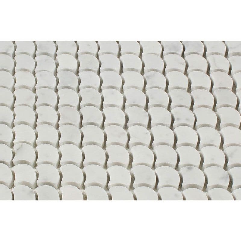 White Carrara Marble Fish Design (Fan Shape) Honed Mosaic Tile