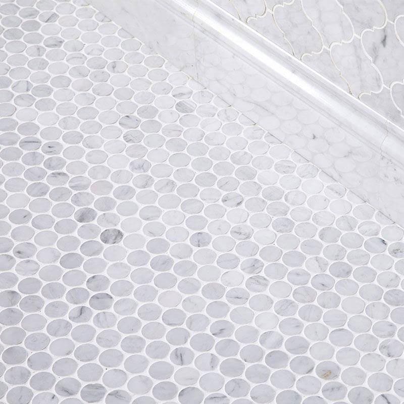 White Carrara Marble Penny Round Honed Mosaic Tile