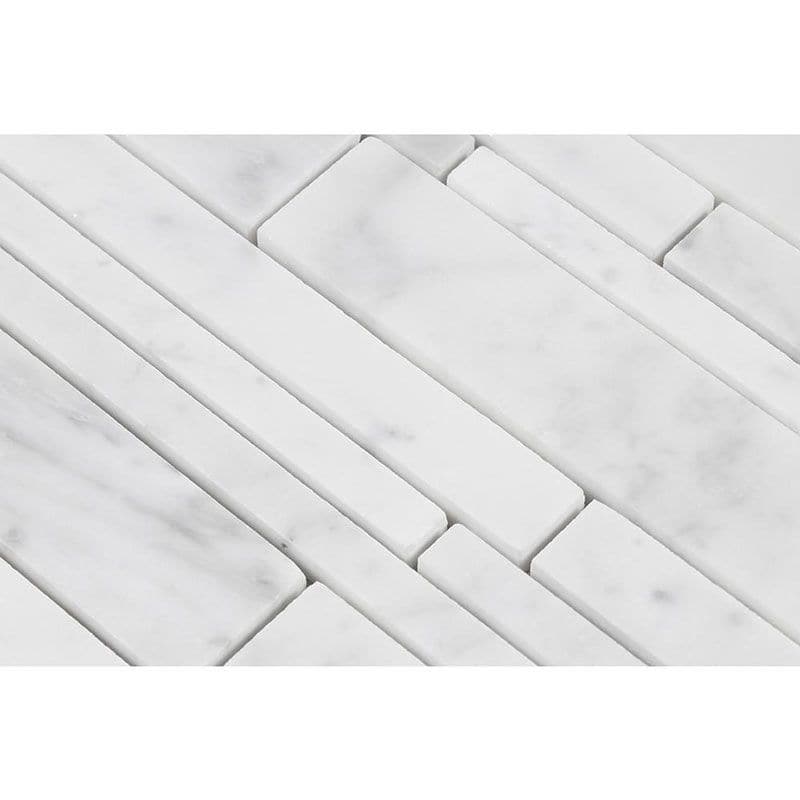 White Carrara Marble Random Insert Honed Mosaic Tile
