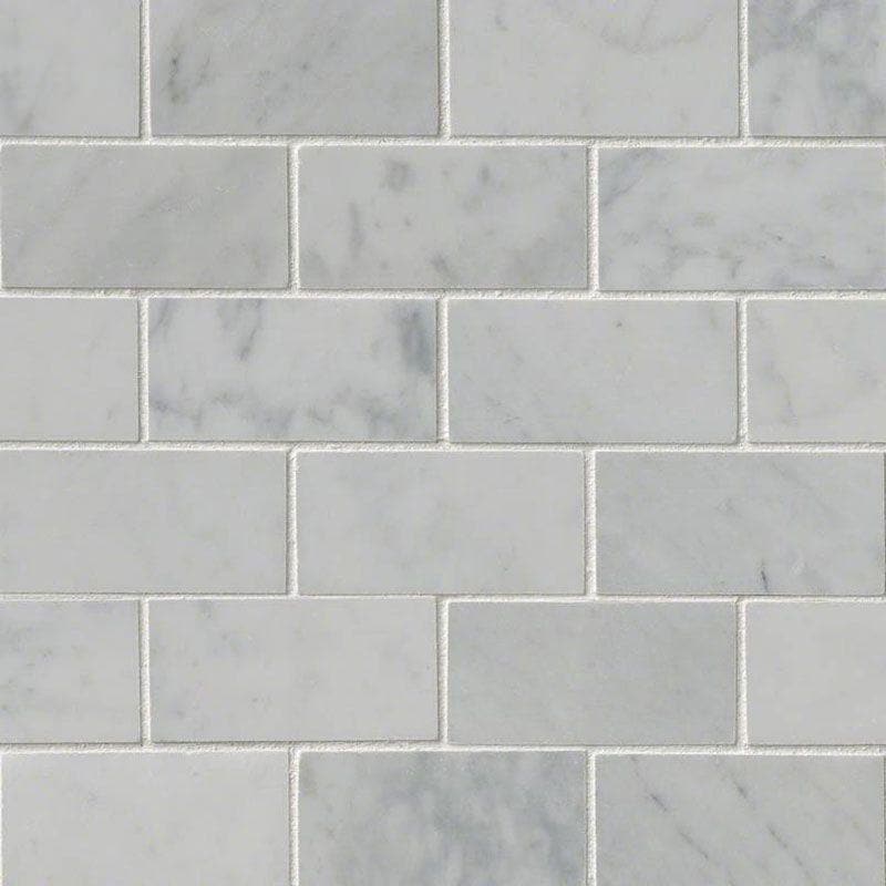 White Carrara Marble 2x4 Honed Mosaic Tile