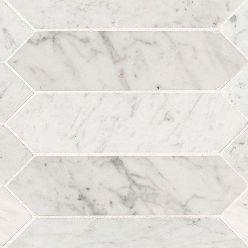 White Carrara Marble 3x12 Picket Honed Mosaic Tile