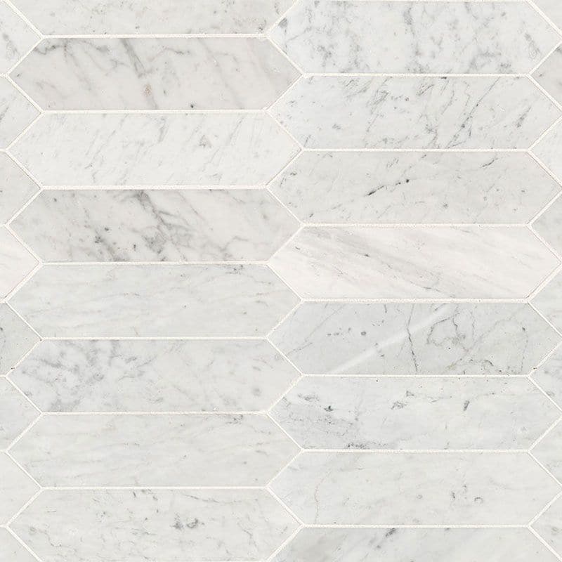 White Carrara Marble 3x12 Picket Honed Mosaic Tile