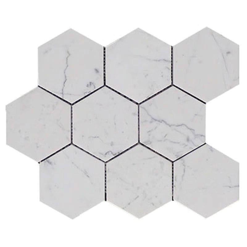 White Carrara Marble 4x4 Hexagon Polished Mosaic Tile