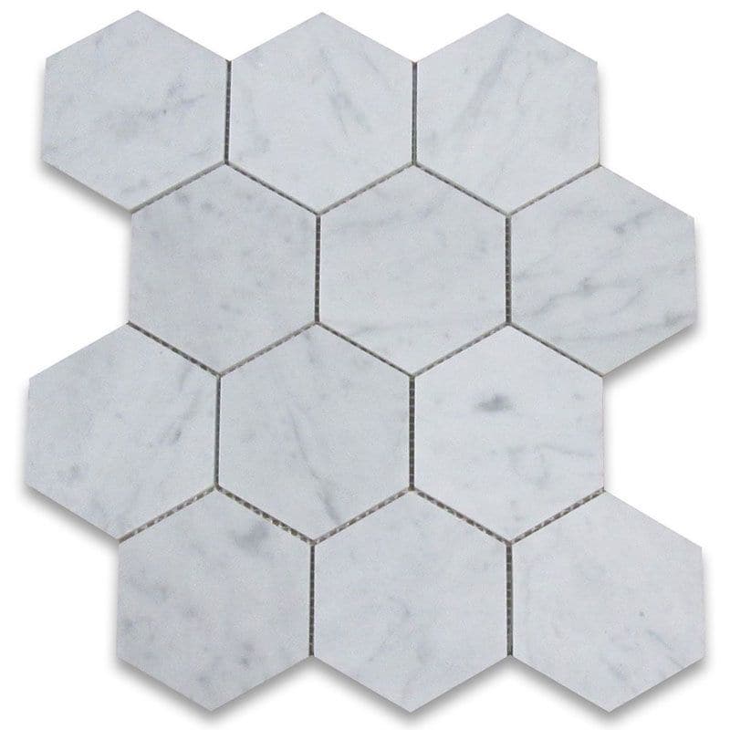White Carrara Marble 5x5 Hexagon Honed Mosaic Tile