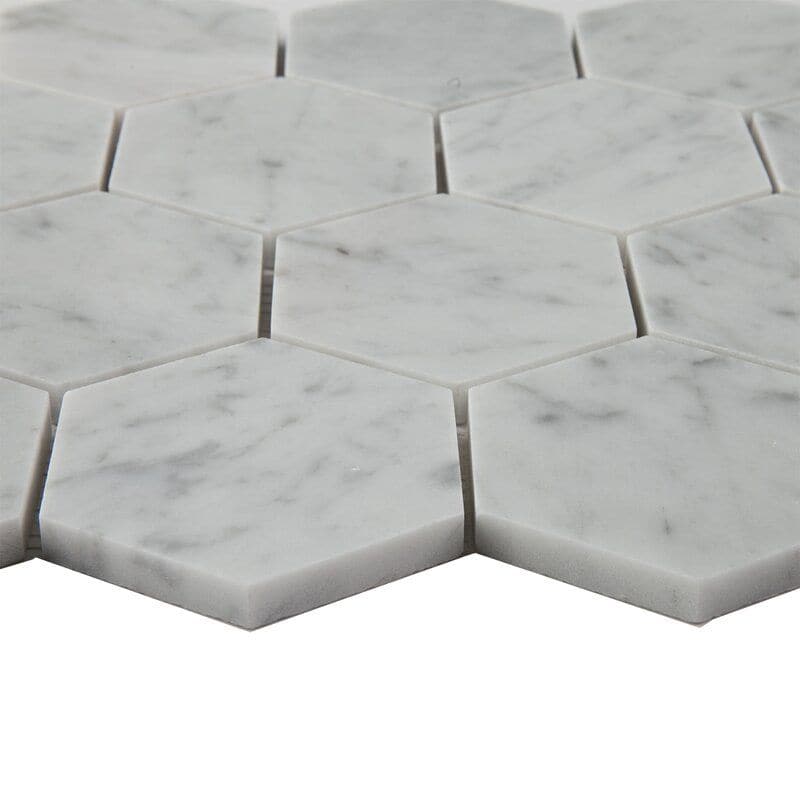White Carrara Marble 3x3 Hexagon Honed Mosaic Tile