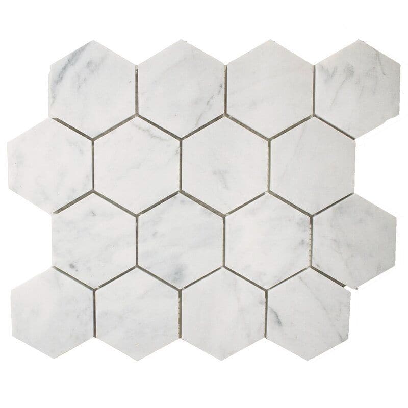 White Carrara Marble 3x3 Hexagon Polished Mosaic Tile