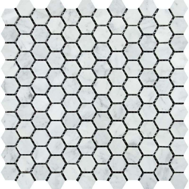 White Carrara Marble 1x1 Hexagon Polished Mosaic Tile