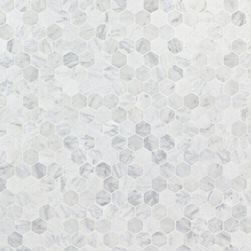 White Carrara Marble 1x1 Hexagon Polished Mosaic Tile