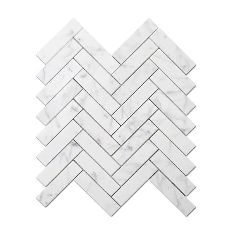 White Carrara Marble 1x4 Herringbone Honed Mosaic Tile