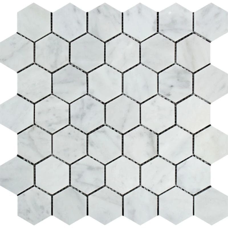 White Carrara Marble 2x2 Hexagon Polished Mosaic Tile