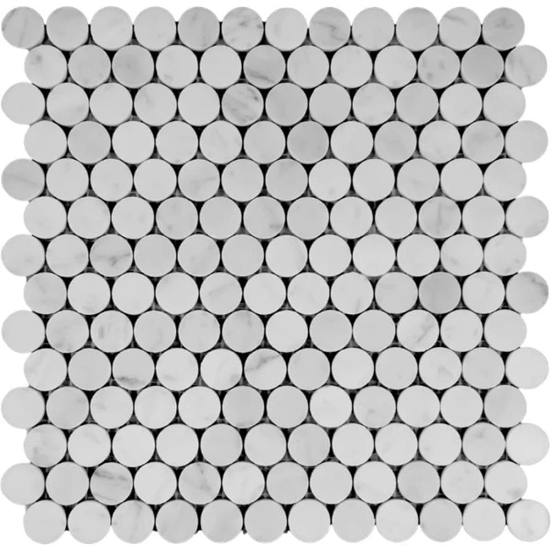 White Carrara Marble Penny Round Polished Mosaic Tile
