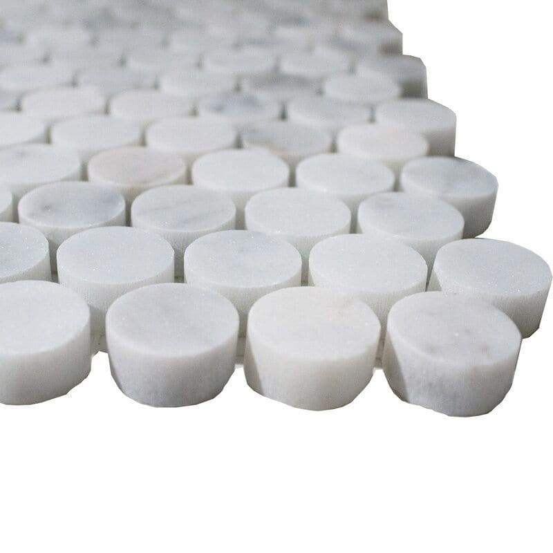 White Carrara Marble Penny Round Honed Mosaic Tile