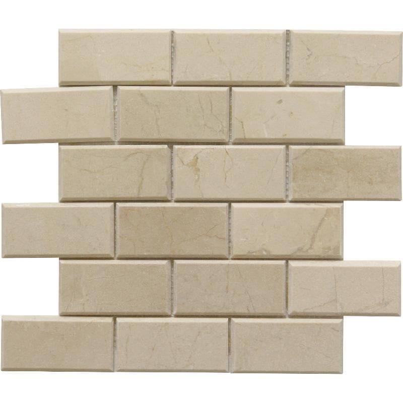 Crema Marfil Marble 2 X 4 Polished Deep Beveled Brick Mosaic Tile