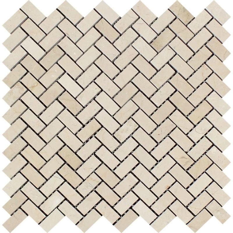Crema Marfil Marble Mini Herringbone Polished Mosaic Tile