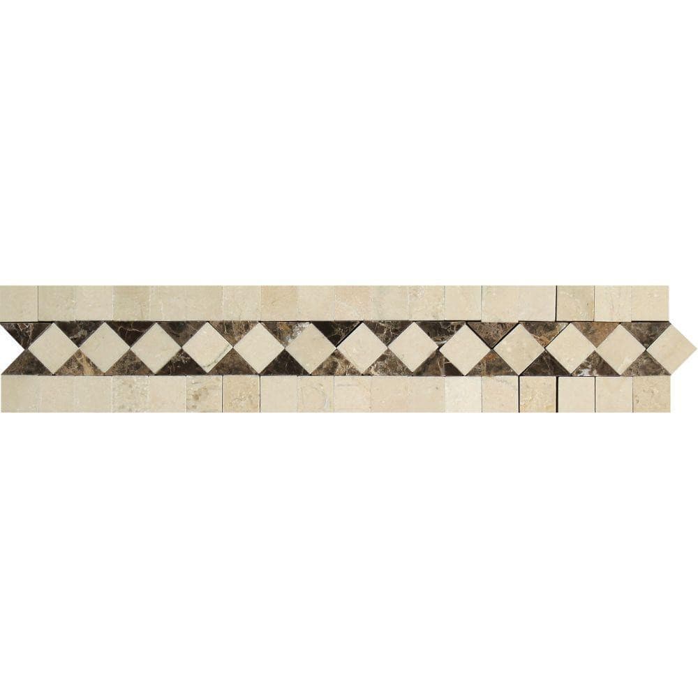 Crema Marfil Polished Marble BIAS Border w/ Emp. Dark Dots