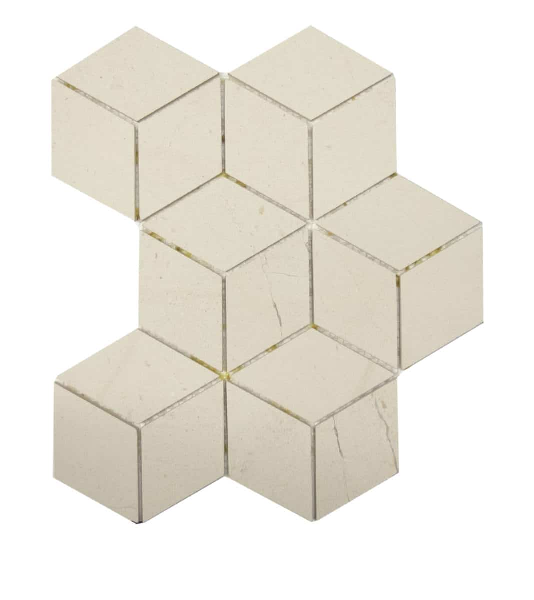 Crema Marfil Marble Rhombus 3D Polished Mosaic Tile (Clearance)