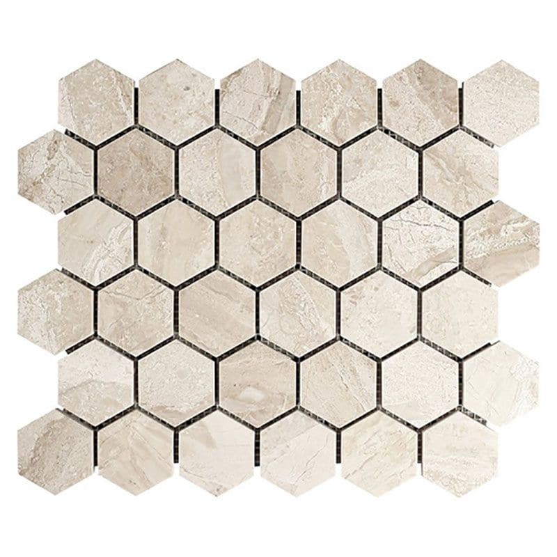 Royal Beige Marble 2x2 Hexagon Honed Marble Mosaic Tile