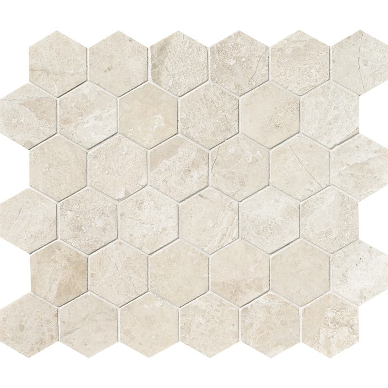 Royal Beige Marble 2x2 Hexagon Honed Marble Mosaic Tile