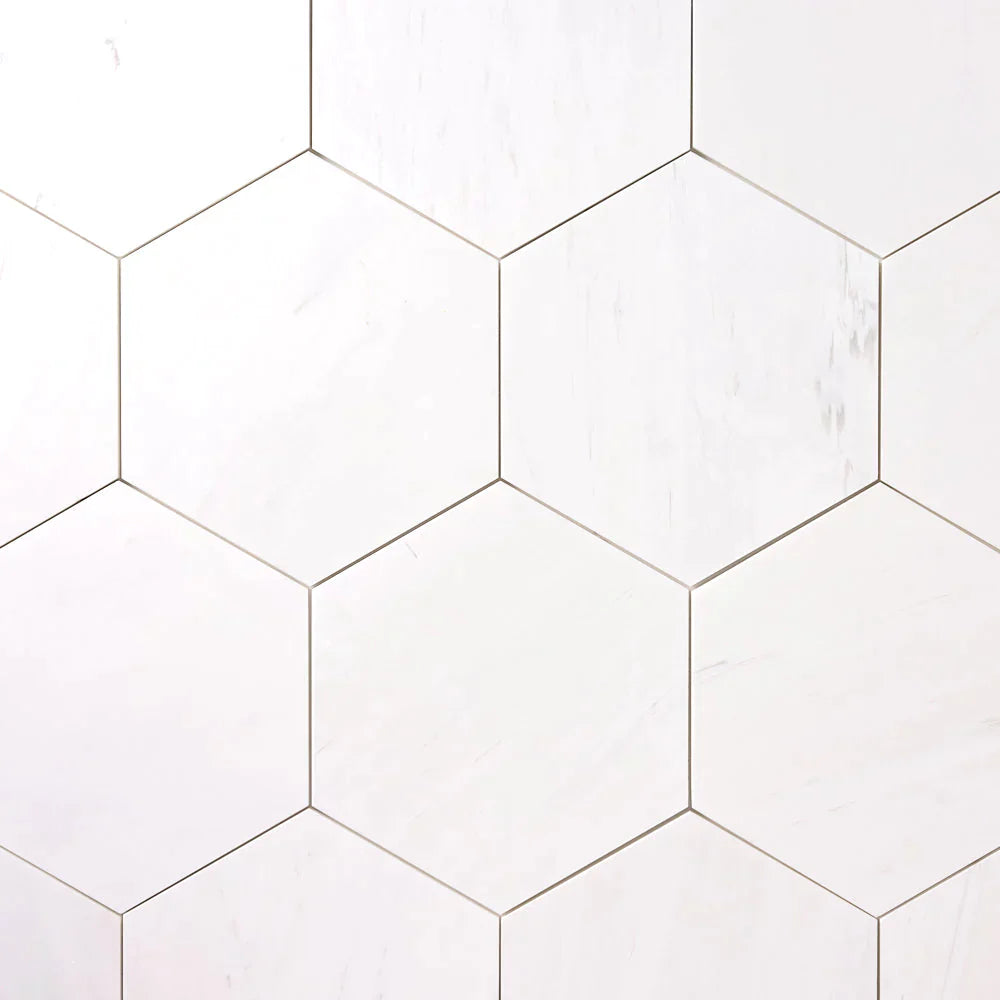 Bianco Dolomite Marble 10" Hexagon Honed Mosaic Tile