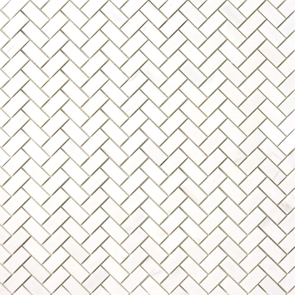 Bianco Dolomite Marble 1x2 Herringbone Honed Mosaic Tile