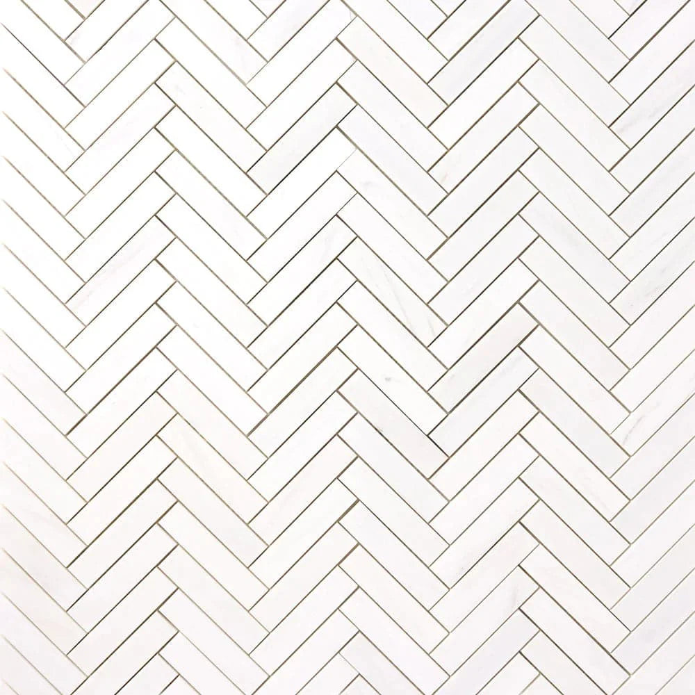 Bianco Dolomite Marble 1x4 Herringbone Honed Mosaic Tile