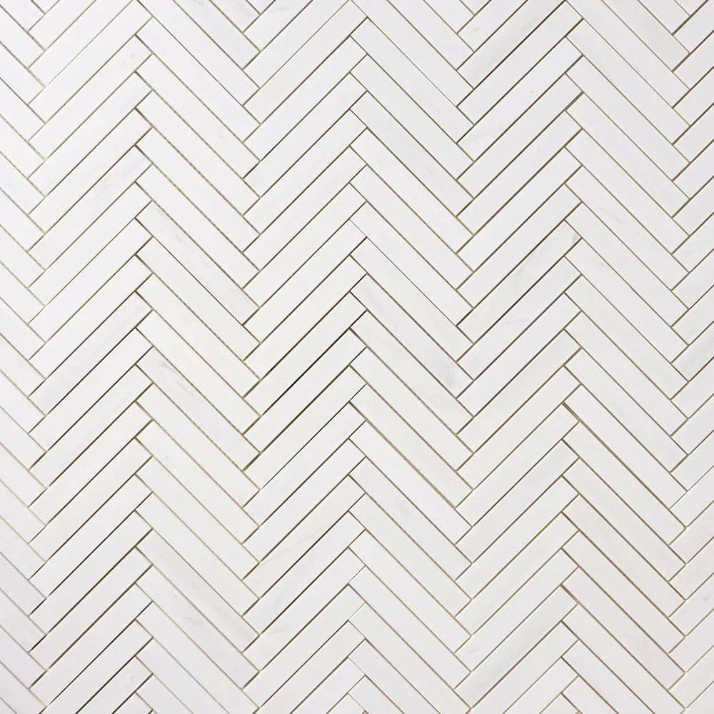 Bianco Dolomite Marble 1x6 Herringbone Honed Mosaic Tile