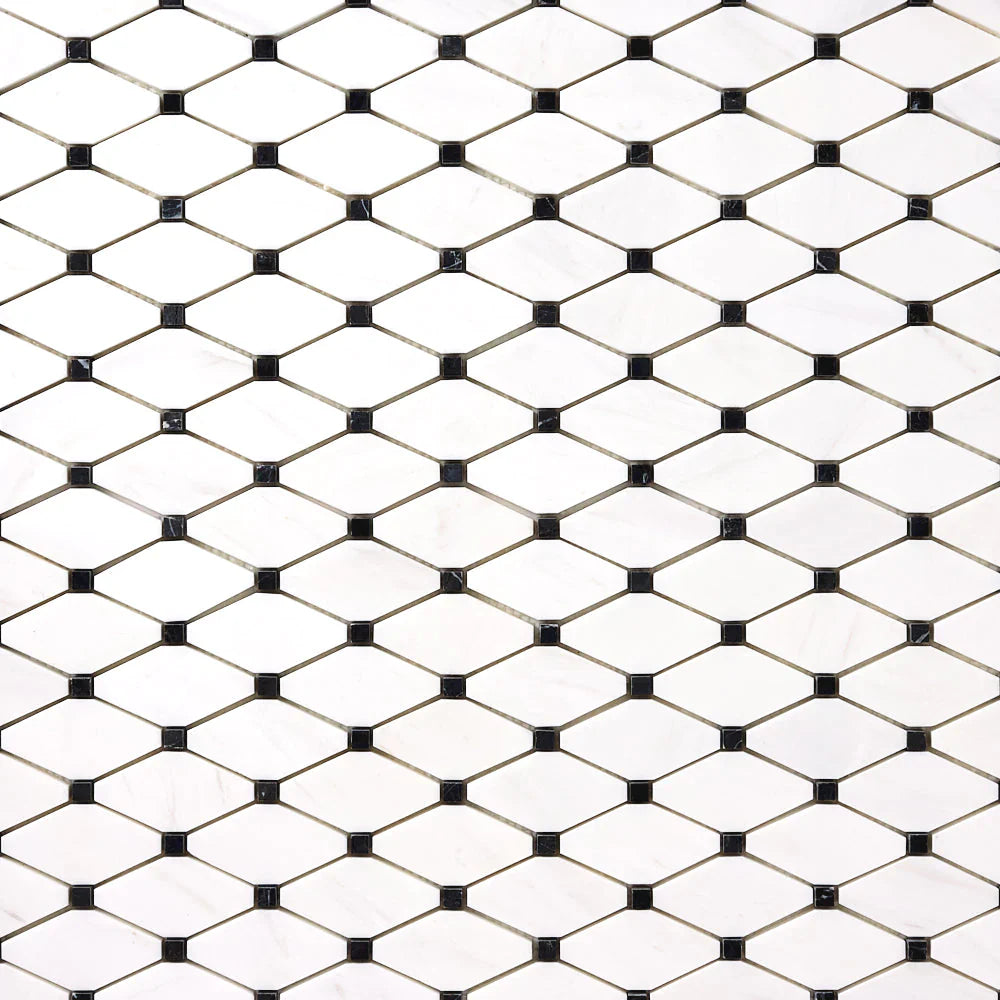 Bianco Dolomite Marble Octave with Black Dots Polished Mosaic Tile