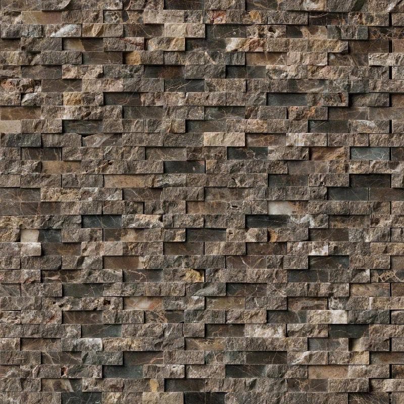 Emperador Dark Spanish Marble 1x2 Split Face Mosaic Tile