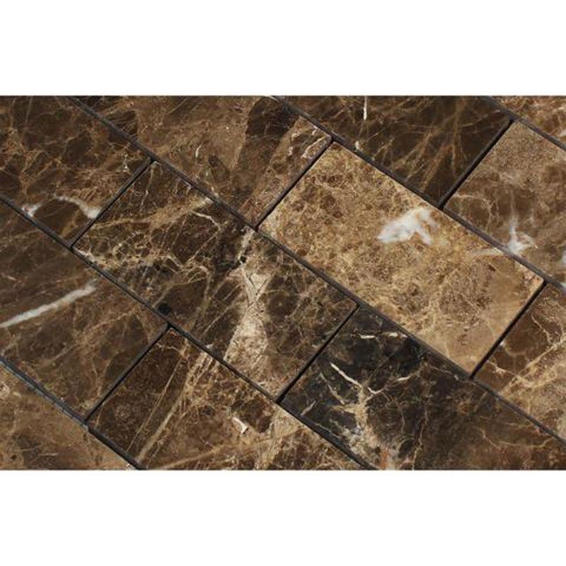 Emperador Dark Spanish Marble 1x2 Polished Mosaic Tile