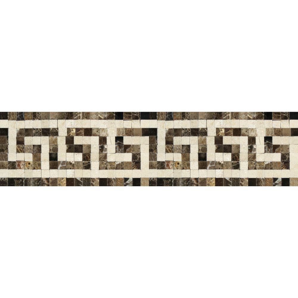 Emperador Dark Polished Marble Greek Key Border (Emp. Dark + Crema Marfil)