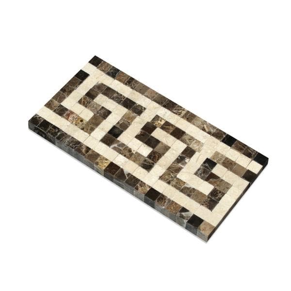Emperador Dark Polished Marble Greek Key Border (Emp. Dark + Crema Marfil)