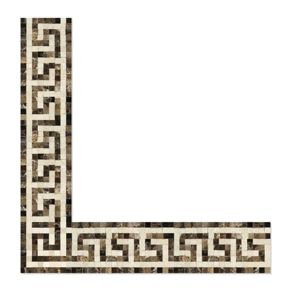 Emperador Dark Polished Marble Greek Key Corner (Emp. Dark + Crema Marfil)