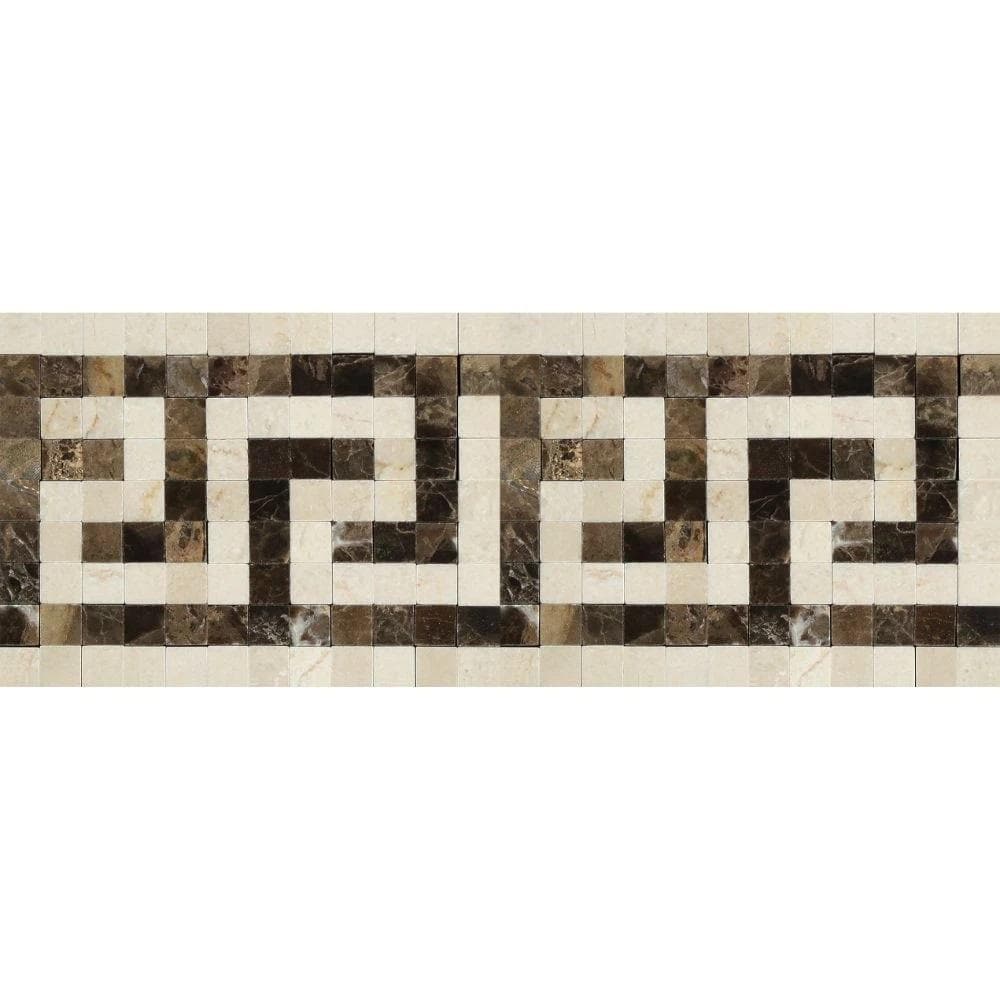 Crema Marfil Polished Marble Greek Key Border (Crema Marfil + Emp. Dark)