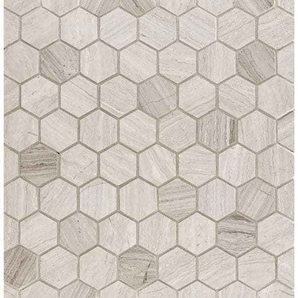 Haisa Light (White Oak) Marble 2x2 Hexagon Honed Mosaic Tile