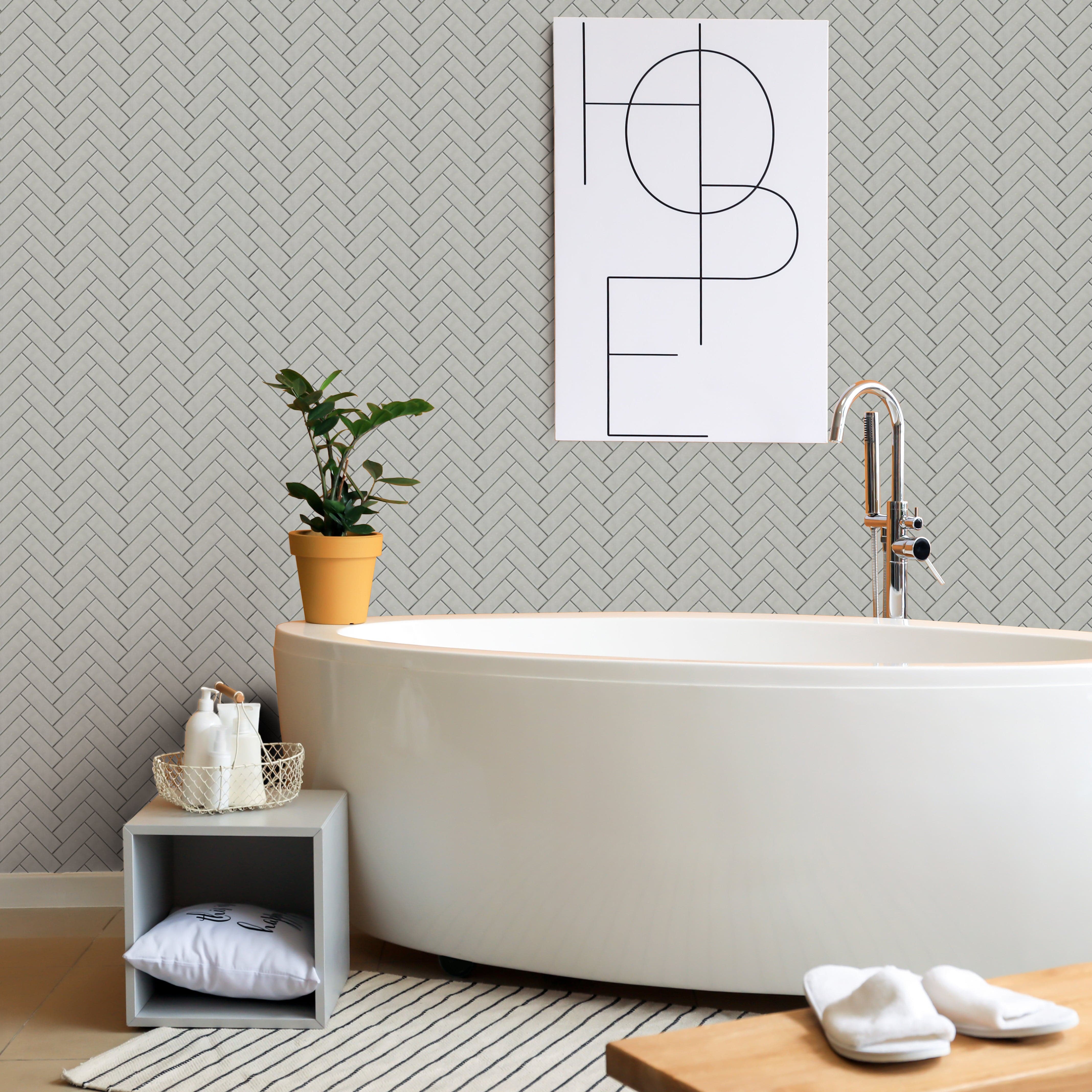 Silver Cloud Glazed Herringbone Porcelain Mosaic Tile