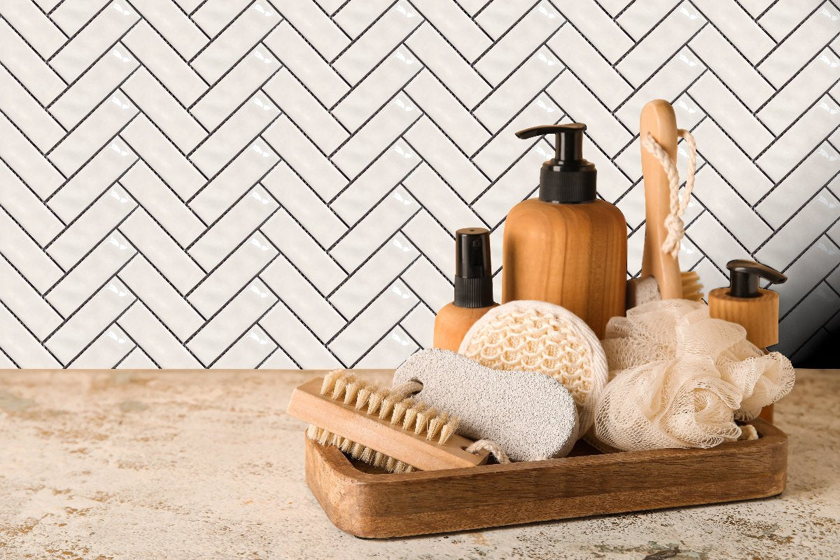 Snow White Glazed Herringbone Porcelain Mosaic Tile