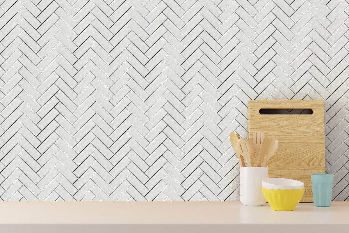 Snow White Glazed Herringbone Porcelain Mosaic Tile