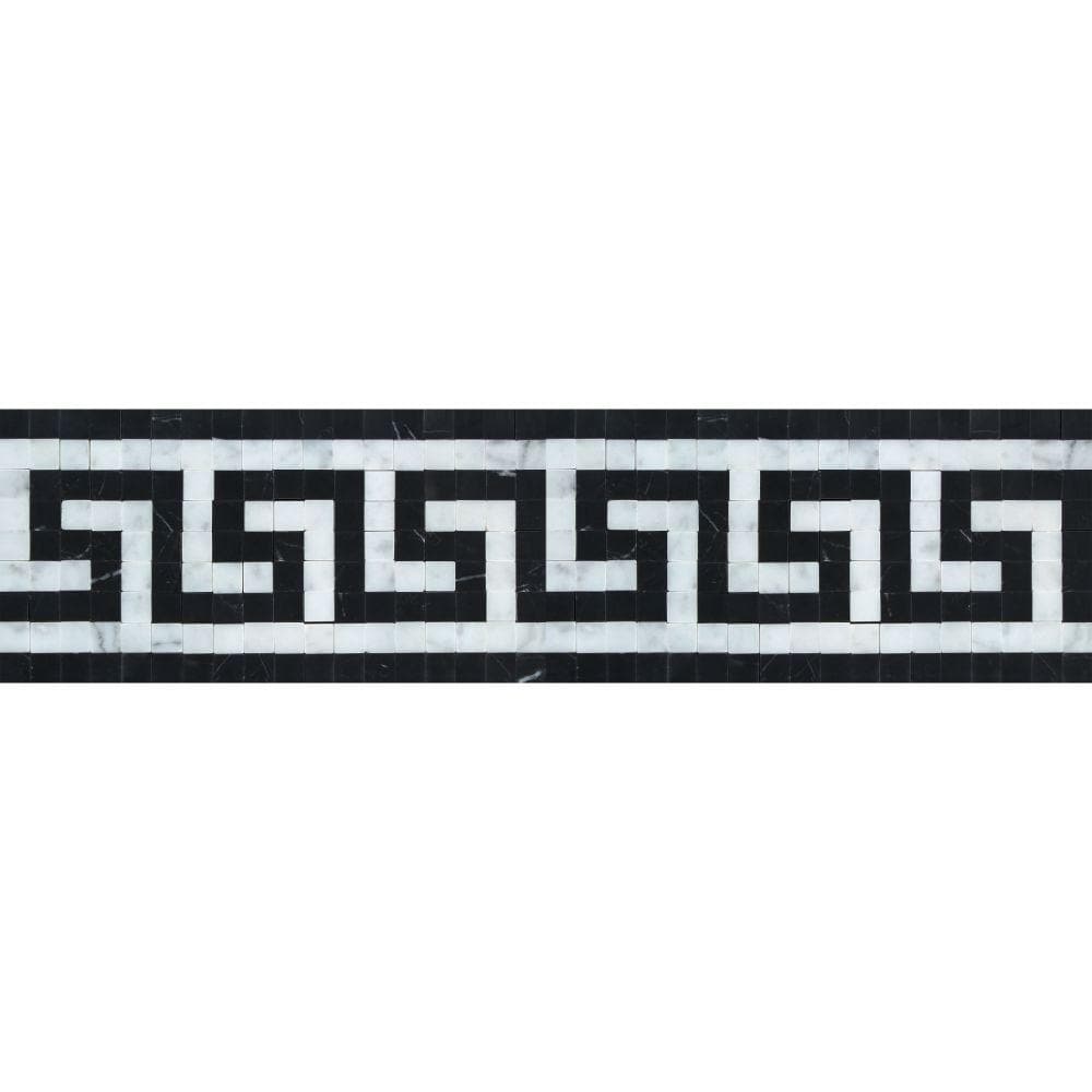 Bianco Carrara Honed Marble Greek Key Border (Carrara w/ Black)