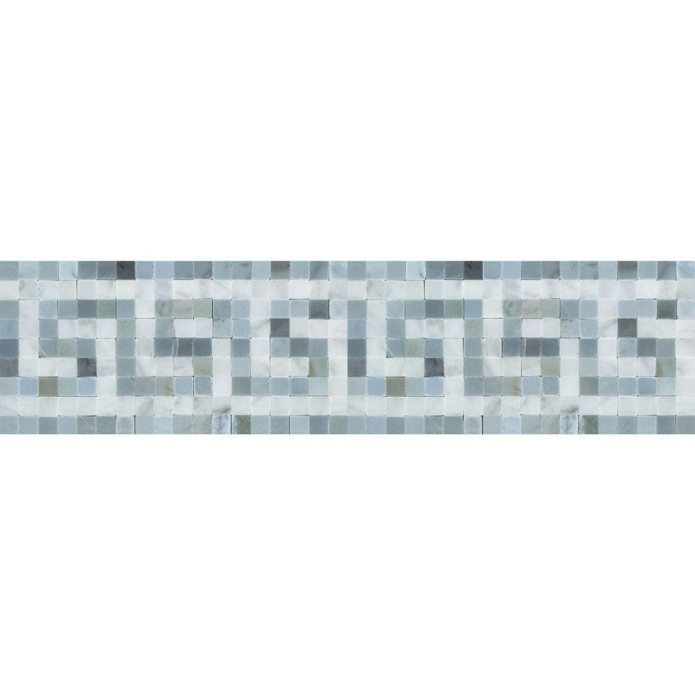 Bianco Carrara Honed Marble Greek Key Border (Carrara w/ Blue-Gray)