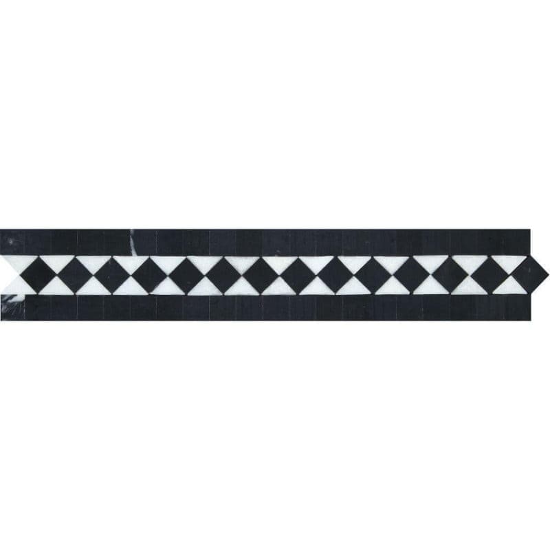 2 x 12 Honed Thassos White Marble BIAS Border w/ Black Dots